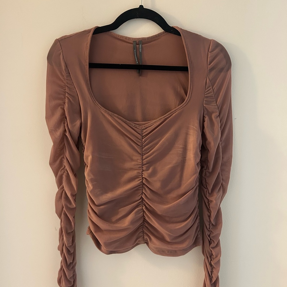 Ruched Long Sleeve Top - Rose Pink